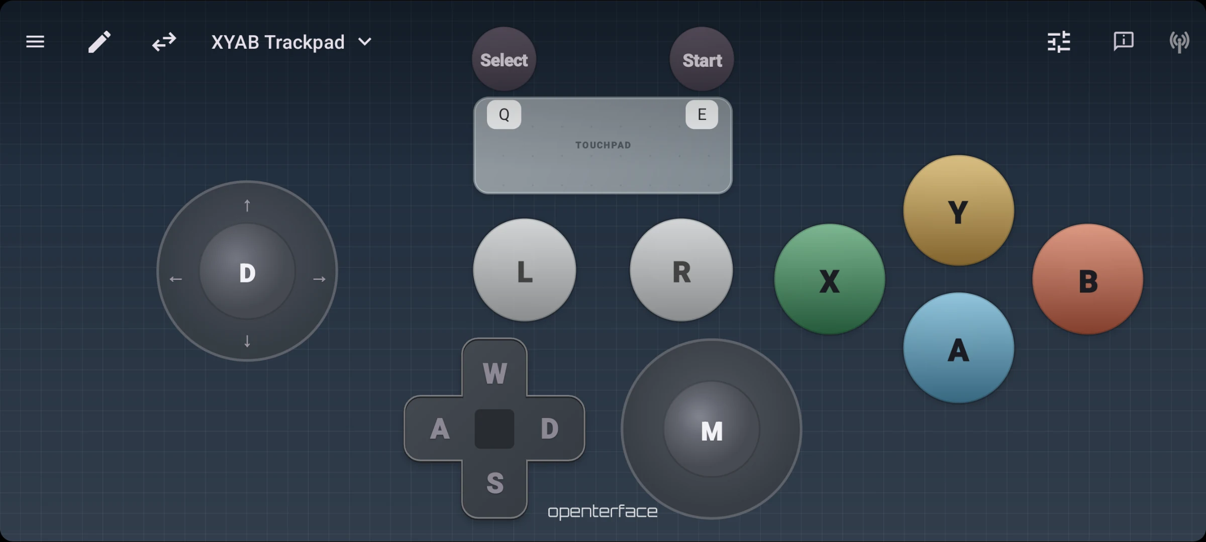 KeyCmd XYAB Trackpad 預設,觸控板搭配 XYAB 面按鈕和雙搖桿